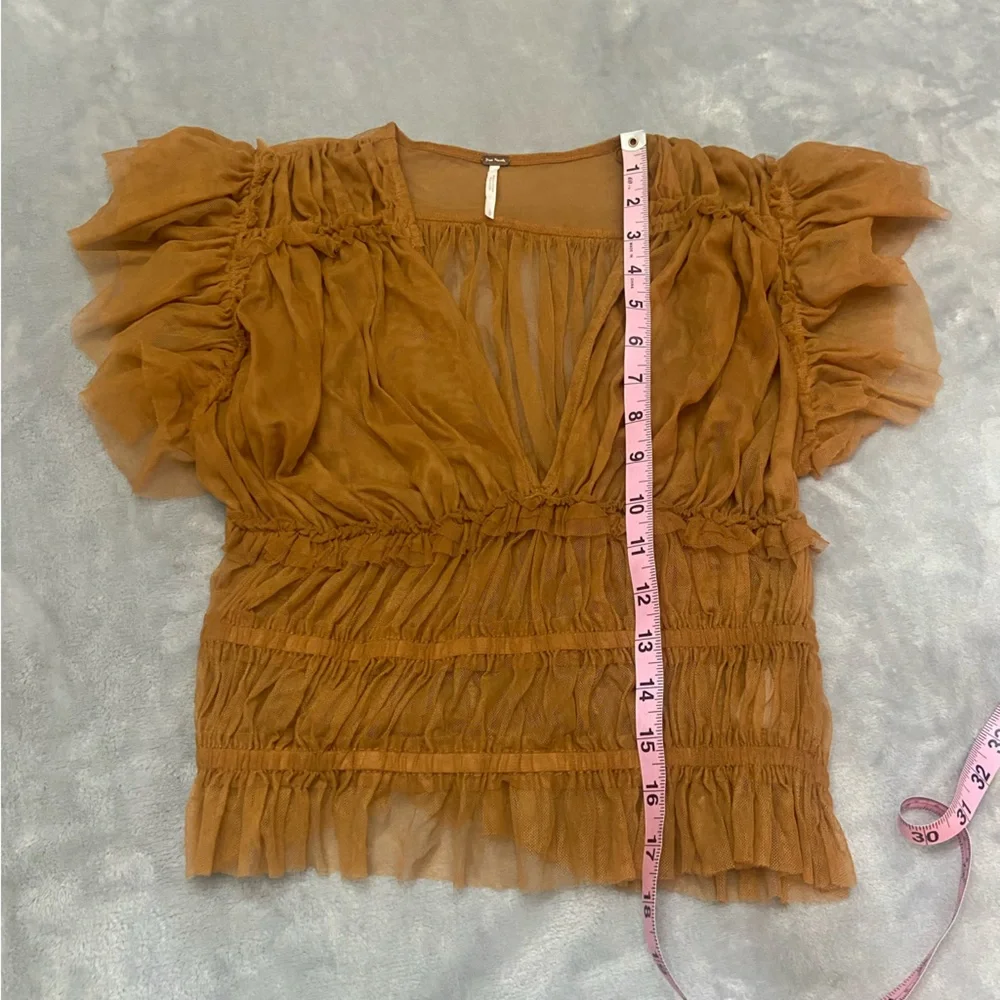 Free People Rustic Caramel Ruffled V-Neck Top - Picture 8 of 11